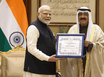 PM Modi is honored with Kuwait’s highest civilian award, marking his 20th international recognition.